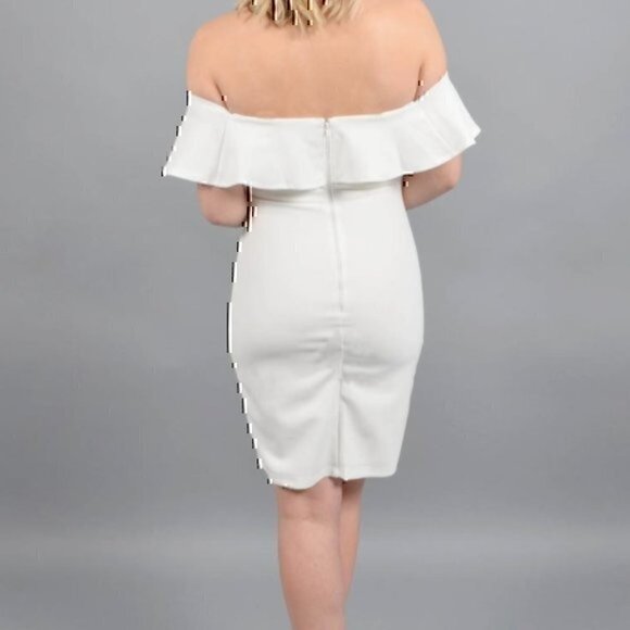 NEW NWT SEQUIN HEARTS Off the Shoulder Dress Cream Ivory Fitted Bodycon Mini 9 - Picture 2 of 9